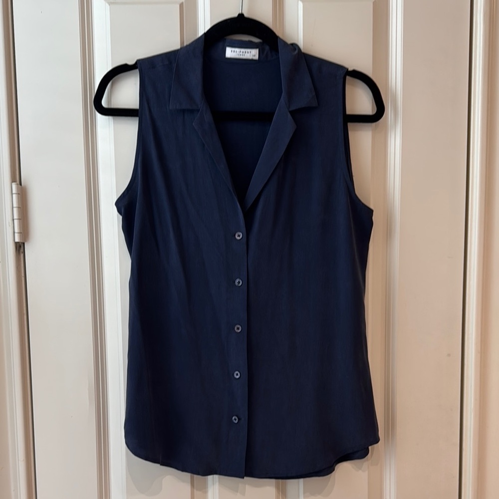 Equipment Blue Sleeveless Button Down Blouse